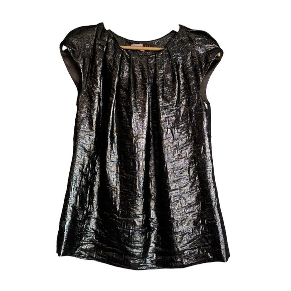 Lela Rose Tops - Lela Rose Women Silk Blend Metallic Top Size 2 Black Whimsigoth Dark Fairy Vamp